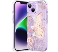 CASBST Compatible with iPhone 14 Case, Clear Case with Cute Butterfly Pattern Design for Girls Women, Slim Soft TPU Shockproof Protective Aesthetic Cover for iPhone 14 (Light Pink Butterfly)