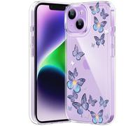 CASBST Compatible with iPhone 14 Case, Clear Case with Cute Butterfly Pattern Design for Girls Women, Slim Soft TPU Shockproof Protective Aesthetic Phone Cover for iPhone 14 (Purple Butterfly)