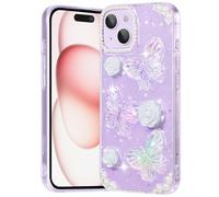 CASBST Compatible with iPhone 15 Case, Clear Case with Cute Butterfly Floral Pattern Design for Girls Women, Slim Soft TPU Protective Sparkle Glitter Cover for iPhone 15 (Crystal Butterfly)