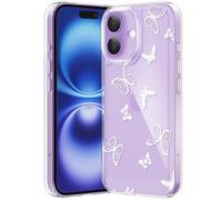 CASBST Compatible with iPhone 16 Case, Clear Case with Cute Butterfly Pattern Design for Girls Women, Slim Soft TPU Shockproof Protective Aesthetic Phone Cover for iPhone 16 (White Butterfly)