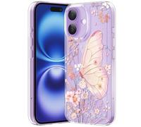 CASBST Compatible with iPhone 16 Case, Clear Case with Cute Butterfly Pattern Design for Girls Women, Slim Soft TPU Shockproof Protective Aesthetic Cover for iPhone 16 (Light Pink Butterfly)