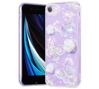 CASBST Compatible with iPhone SE/8/7 Case, Clear Case with Cute Butterfly Floral Pattern Design for Girls Women, Slim Soft TPU Protective Sparkle Glitter Cover for iPhone SE/8/7 (Crystal Butterfly)