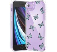 CASBST Compatible with iPhone SE/8/7 Case, Clear Case with Cute Butterfly Pattern Design for Girls Women, Slim Soft TPU Shockproof Protective Aesthetic Phone Cover for iPhone SE/8/7 (Blue Butterfly)