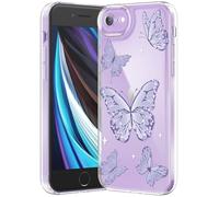 CASBST Compatible with iPhone SE/8/7 Case, Clear Case with Cute Butterfly Pattern Design for Girls Women, Slim Soft TPU Shockproof Protective Aesthetic for iPhone SE/8/7 (Light Purple Butterfly)