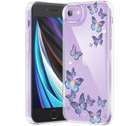 CASBST Compatible with iPhone SE/8/7 Case, Clear Case with Cute Butterfly Pattern Design for Girls Women, Slim Soft TPU Shockproof Protective Aesthetic Phone Cover for iPhone SE/8/7 (Purple Butterfly)