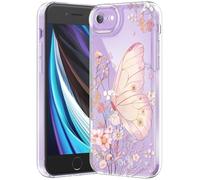 CASBST Compatible with iPhone SE/8/7 Case, Clear Case with Cute Butterfly Pattern Design for Women, Slim Soft TPU Shockproof Protective Aesthetic Cover for iPhone SE/8/7 (Light Purple Butterfly)