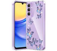 CASBST for Galaxy A15 5G Phone Case, Clear Case with Cute Butterfly Pattern Design for Girls Women, Slim Soft TPU Shockproof Protective Aesthetic Phone Cover for Samsung A15(Purple Butterfly)