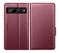 CASBST for Google Pixel 7 Pro Case, Kickstand Flip Leather Wallet Book Case with Card Slots Shockproof Magnetic Closure Protective Phone Case Cover Compatible with Google Pixel 7 Pro - Wine Red