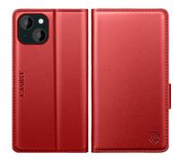 CASBST for iPhone 13 Case, Kickstand Flip Leather Wallet Book Case with Card Slots Shockproof Magnetic Closure Protective Phone Case Cover Compatible with iPhone 13 - Red