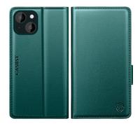 CASBST for iPhone 13 Case, Kickstand Flip Leather Wallet Book Case with Card Slots Shockproof Magnetic Closure Protective Phone Case Cover Compatible with iPhone 13 - Green