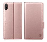 CASBST for iPhone X, iPhone XS Case, Kickstand Flip Leather Wallet Book Case with Card Slots Shockproof Magnetic Closure Protective Phone Case Cover Compatible with iPhone X/XS - Rose