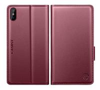 CASBST for iPhone X, iPhone XS Case, Kickstand Flip Leather Wallet Book Case with Card Slots Shockproof Magnetic Closure Protective Phone Case Cover Compatible with iPhone X/XS - Wine Red