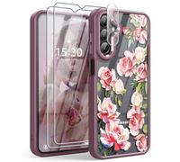 CASBST for Samsung Galaxy A15 5G/4G Case with 2X Screen Protector and A Camera Lens Protector, Floral Pattern Shockproof Soft TPU & Hard PC Women Girls Cases for Samsung A15 - Red