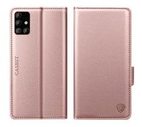 CASBST for Samsung Galaxy A51 Case, Kickstand Flip Leather Wallet Book Case with Card Slots Shockproof Magnetic Closure Protective Phone Case Cover Compatible with Samsung A51 - Rose