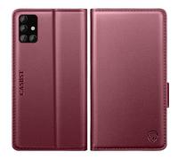 CASBST for Samsung Galaxy A51 Case, Kickstand Flip Leather Wallet Book Case with Card Slots Shockproof Magnetic Closure Protective Phone Case Cover Compatible with Samsung A51 - Wine Red