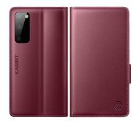 CASBST for Samsung Galaxy S20 Case, Kickstand Flip Leather Wallet Book Case with Card Slots Shockproof Magnetic Closure Protective Phone Case Cover Compatible with Samsung S20 - Wine Red