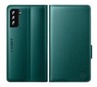 CASBST for Samsung Galaxy S21 Case, Kickstand Flip Leather Wallet Book Case with Card Slots Shockproof Magnetic Closure Protective Phone Case Cover Compatible with Samsung S21 - Green