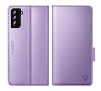 CASBST for Samsung Galaxy S21 Case, Kickstand Flip Leather Wallet Book Case with Card Slots Shockproof Magnetic Closure Protective Phone Case Cover Compatible with Samsung S21 - Light Purple