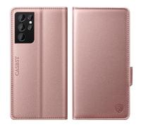 CASBST for Samsung Galaxy S21 Ultra Case, Kickstand Flip Leather Wallet Book Case with Card Slots Shockproof Magnetic Closure Protective Phone Case Cover Compatible with Samsung S21 Ultra - Rose
