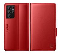 CASBST for Samsung Galaxy S21 Ultra Case, Kickstand Flip Leather Wallet Book Case with Card Slots Shockproof Magnetic Closure Protective Phone Case Cover Compatible with Samsung S21 Ultra - Red