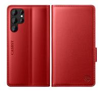 CASBST for Samsung Galaxy S22 Ultra 5G Case, Kickstand Flip Leather Wallet Book Case with Card Slots Shockproof Magnetic Closure Protective Phone Case Cover for Samsung S22 Ultra - Red