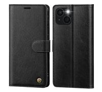 CASBST Mobile Phone Case for iPhone 13 Case, High-Quality Leather Protective Case, Foldable with Card Slot, Stand Function, Magnetic for iPhone 13, Flip Case for iPhone 13, Black