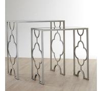 cascade clear glass top set of 2 side tables with silver frame