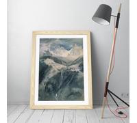 Cascade de la Folie, Chamonix. Artist John Ruskin Stunning Framed Wall Art Print Picture - A1 - Light Oak Frame