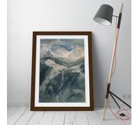 Cascade de la Folie, Chamonix. Artist John Ruskin Stunning Framed Wall Art Print Picture - A3 - Walnut Frame