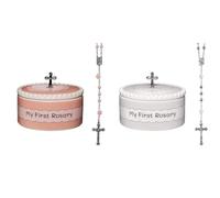 Cascade Goods My First Rosary and Keepsake Box Set White and Pink - Catholic Baptism Gifts for Boys, Blessed First Communion Gifts for Boys or Girl, Christening from Godparents