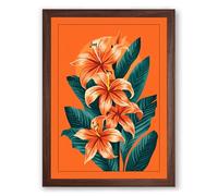 Cascade of Orange Blooms Botanical Framed Wall Art Print A2 (59.4×42cm) Walnut, Wall Decor for Living Room, Bedroom, Office & Home, Ready to Hang, Art Gift