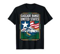 Cascade Range United States Flag Mountain Travel Art T-Shirt