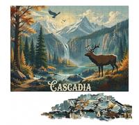Cascadia Board Game Inspired Illustration Jigsaw Puzzle, 300 Pieces | Adult Jigsaw Puzzle: screen-free family activity, activity for family time.
