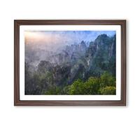 Cascading Mountains In China Painting Modern Art Framed Print | A3 Walnut Framed Wall Art | Ready to Hang | Modern Landscape Picture | Living Room Bedroom Lounge Office