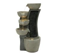 Cascading Outdoor Water Feature Electric Garden Fountain Polyresin Grey 5 Warm White LED Lights Plug-In Pump 7m Cable Statue Straight Waterfall Home Patio Decor Sleek Streams FREE Cleaning Brush