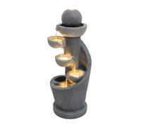 Cascading Outdoor Water Feature Electric Garden Fountain Polyresin Grey 4 Warm White LED Lights Plug-In Pump 7m Cable Statue Straight Waterfall Home Patio Decor Spiral Springs FREE Cleaning Brush