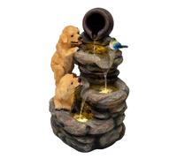 Cascading Outdoor Water Feature Electric Garden Fountain Polyresin Grey Warm White LED Light Plug-In Pump 7m Cable Statue Straight Waterfall Home Patio Decor Canine Creek FREE Cleaning Brush