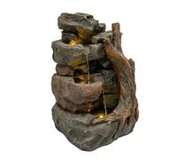 Cascading Outdoor Water Feature Electric Garden Fountain Cement Grey 3 Warm White LEDs Light Plug-In Pump 7m Cable Statue Straight Waterfall Home Patio Decor Willow Springs FREE Cleaning Brush