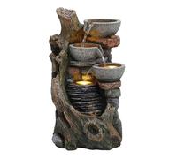 Cascading Outdoor Water Feature Electric Garden Fountain Cement Grey 5 Warm White LED Lights IP44 Plug-In Pump 7m Cable Statue Straight Waterfall Home Patio Decor Rustic Brook FREE Cleaning Brush