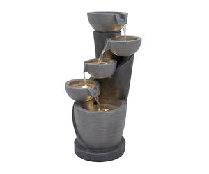 Cascading Outdoor Water Feature Electric Garden Fountain Polyresin Grey 4 Warm White LED Lights Plug-In Pump 7m Cable Statue Straight Waterfall Home Patio Decor Illusion Lagoon FREE Cleaning Brush
