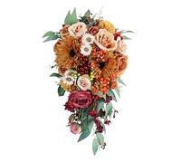 Cascading Silk Wedding Bouquet for Bride Artificial Flower Waterdrop Bridal Bouquets Rustic Wedding Dedoration (Color : Burnt Orange)