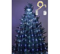Cascading Twinkle Lights For Christmas Tree Christmas Tree Waterfall Lights With Ring 8 Modes 100-600 Christmas LED Firefly Twinkle String Lights(White,3m 10 strips 300 lights)