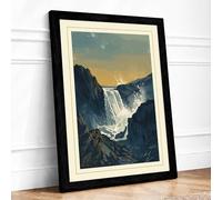 Cascading Waterfall Vintage Framed Wall Art Print A2 (59.4×42cm) Black, Wall Decor for Living Room, Bedroom, Office & Home, Ready to Hang, Art Gift