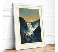 Cascading Waterfall Vintage Framed Wall Art Print A4 (29.7×21cm) White, Wall Decor for Living Room, Bedroom, Office & Home, Ready to Hang, Art Gift
