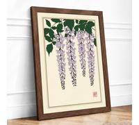 Cascading Wisteria Japandi Framed Wall Art Print A1 (84.1×59.4cm) Walnut, Wall Decor for Living Room, Bedroom, Office & Home, Ready to Hang, Art Gift