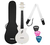 CASCHA Concert Ukulele Set Carbon Fiber - Carbon Ukulele Starter Kit with 3 Picks and Bag - Ukulele Set Fluorocarbon Strings - Small Hawaiian Guitar for Beginners and Advanced - White