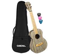 CASCHA E-Bamboo Graphite Tenor Ukulele for Adults & Children - Includes 3 Plectrums & Bag - Bamboo Ukulele as Stage Companion - High Quality Carbon Strings, HH 2317E, Bamboo Grey