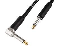 CASCHA Guitar Cable 6.3mm, Length 6m, Professional Instrument Cable, Jack to Jack, Electric Guitar Amp Cable (Straight to Angled Jack), Black