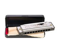 CASCHA Harmonica in C-major including case and care cloth, special blues country mouth harmonica, for beginners and children, silver, HH2057