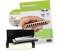 Cascha harmonica learner's set for beginners - Spanish textbook - 10-hole diatonic harmonica in C-tuning - incl. MP3-CD learning book hard-case cleaning cloth - blues harp school Spanish
